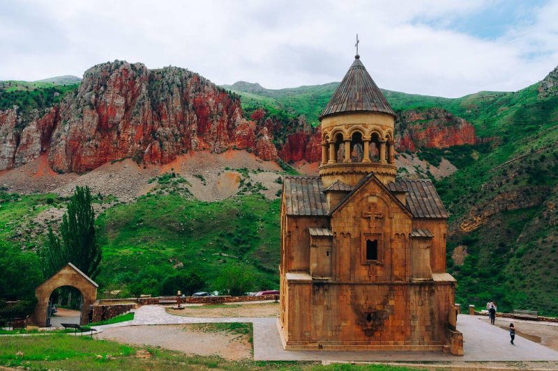 Stunning red cliffs around the monastery