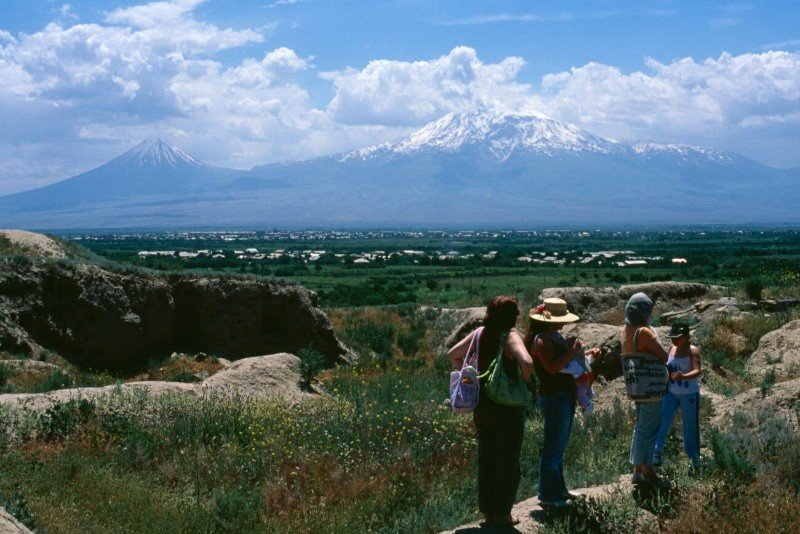 Tourists visit the site
