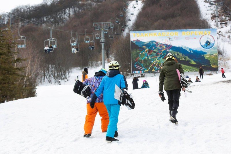 Skiers at Tsaghkadzor ski resort